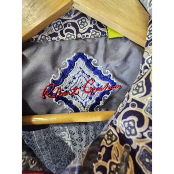 Robert Graham Shirt Mens Size Small Gray Jacquard Dormer Geometric Long Sleeve - Picture 3 of 5